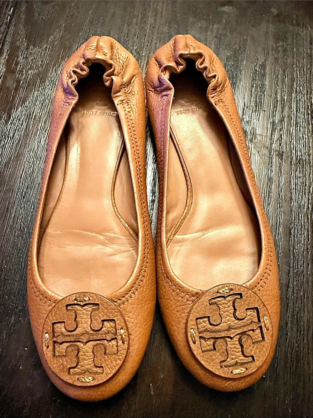 Tory Burch Reva Leather Ballet Flats Brown US 10M